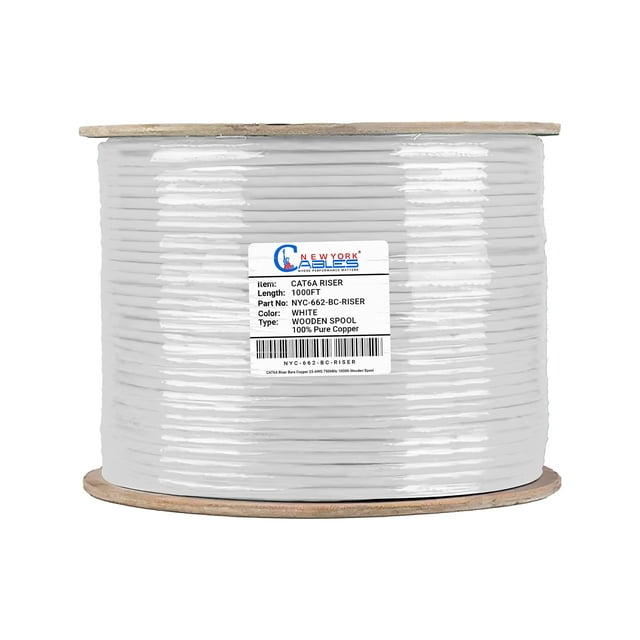 NewYork Cables Cat6a Riser Ethernet Cable, 1000ft, 100% Solid Bare ...