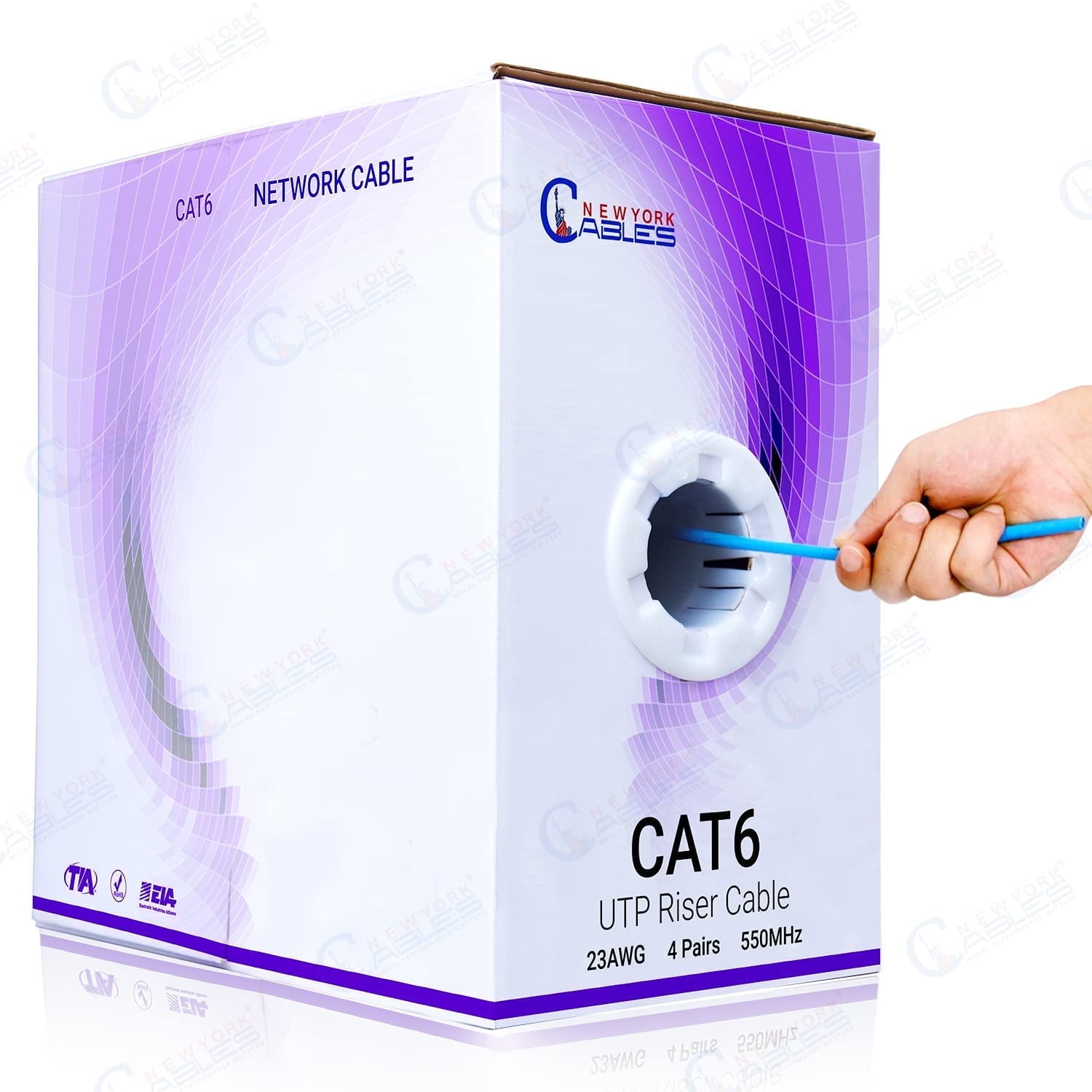 NewYork Cables Ethernet Cable Cat 6 1000ft Riser 550MHz 23AWG Blue