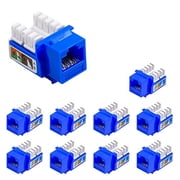 NewYork Cables  Pack of 10 Cat6a RJ45 Keystone Jack, 90 Degree Insert UTP 110 Punch Down Female Network Ethernet Adapter Compatible with Wall Plate, Faceplate, Unloaded Blank Patch Panel |Blue