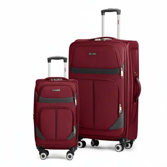 NewYork Xpress 2-Piece Softside Luggage Set Expandable Lightweight Suitcase with Spinner Wheels, 20" Carry-on & 28" Checked, Burgundy/Grey, WD8815