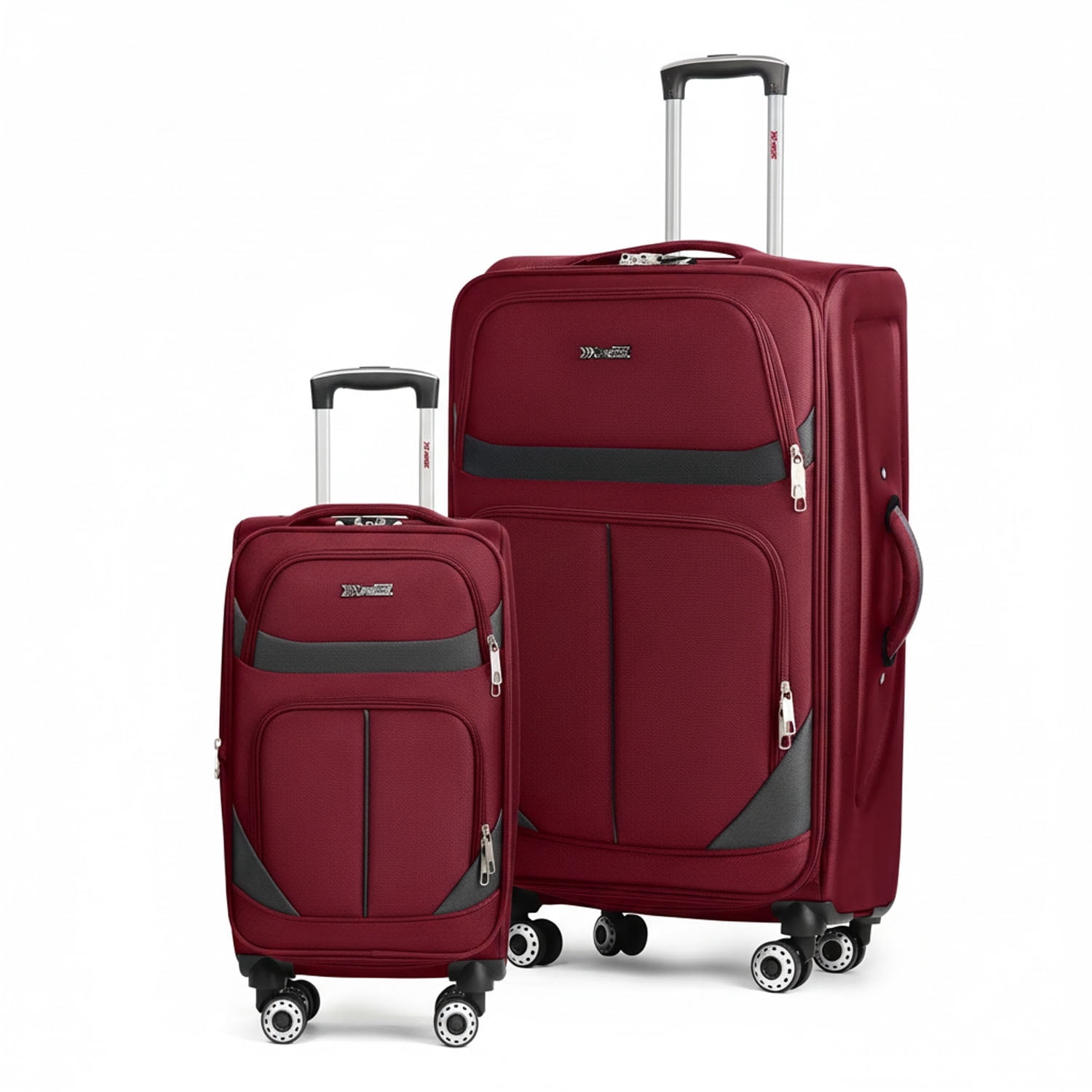 New York Xpress 2-Piece Softside Luggage Set Lightweight Expandable Spinner Suitcase, 20" Carry-on & 28" Checked, Burgundy/Grey, WD8815