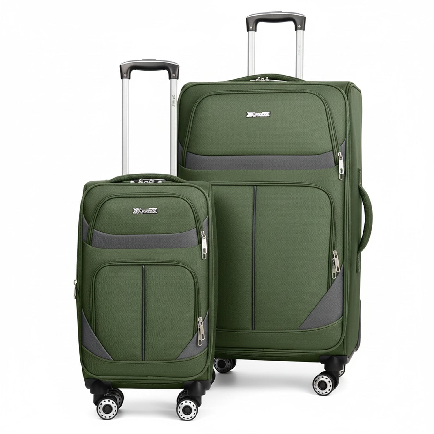 New York Xpress 2-Piece Softside Luggage Set Lightweight Expandable Spinner Suitcase, 20" Carry-on & 28" Checked, Green/Grey, WD8815