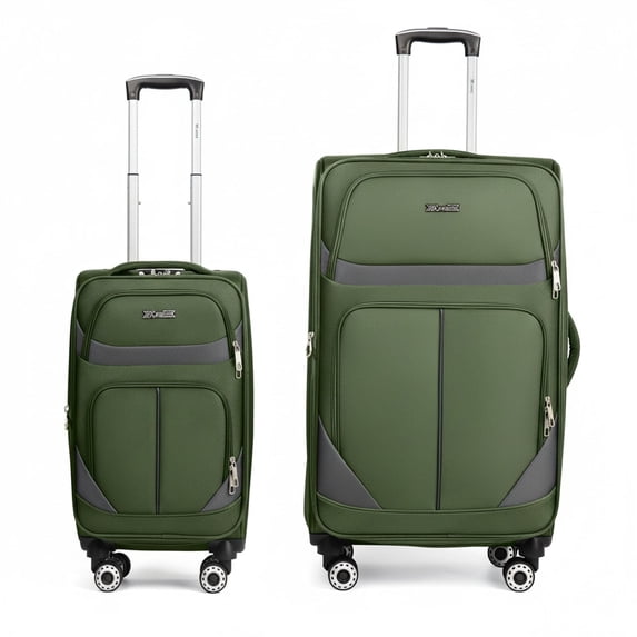 New York Xpress Luggage Set 2-Piece Softside Expandable Suitcase with Spinner Wheels, Green/Grey, 20"/28", WD8815