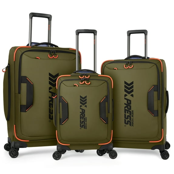 New York Xpress 3-Piece Softside Luggage Set, 20/26/30 inch Upright Travel Suitcases, Water-Resistant & Lightweight for Men Women, Green - TA8353