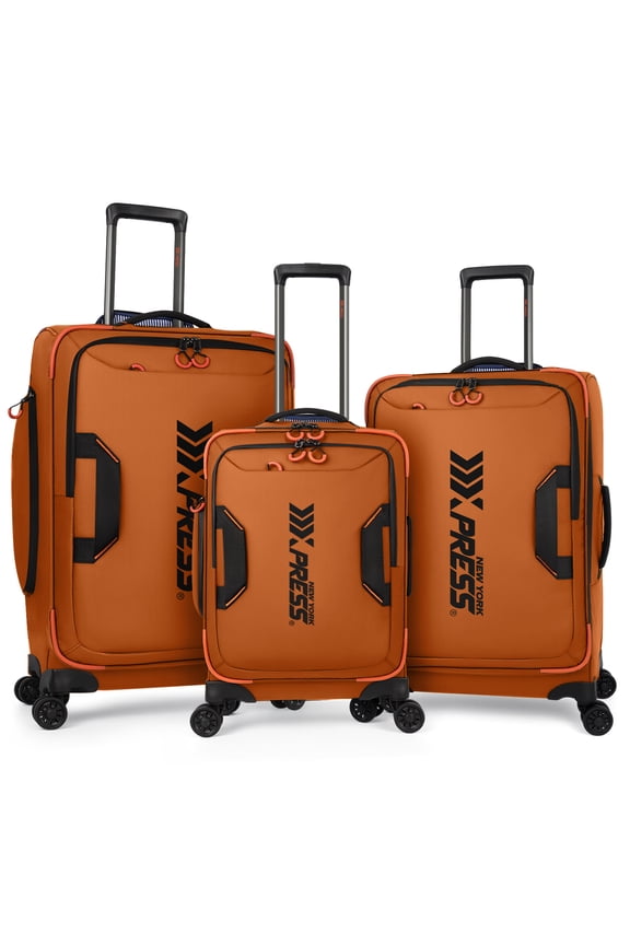 3-Piece Softside Luggage Set, 20/26/30 inch Upright Travel Suitcases, Water-Resistant & Lightweight for Men Women, Orange - TA8353