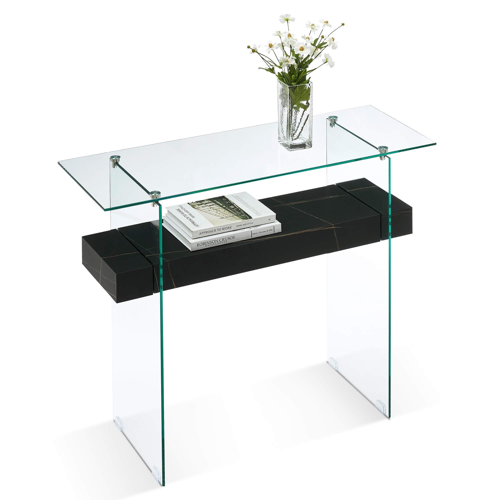 Newacme LLC Ivinta Modern Narrow Glass Console Table With Storage For ...