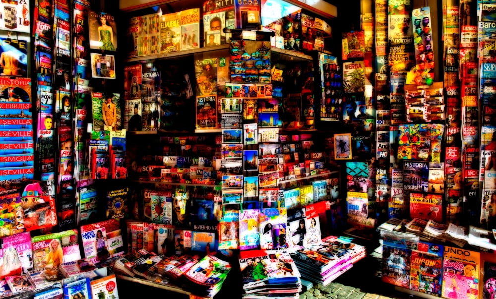 Newagents KioskSeville City Andalucia Spain Canvas Art - Panoramic Images (15 x 24)