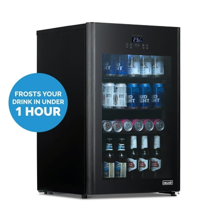 NewAir - 125-Can Beverage Cooler with Glass Door, Party and Turbo Modes, Cools to 23F, Digital Controls, Adjustable Shelves - Black