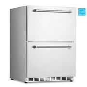 Newair 24" 4.0 Cu. Ft. Dual Drawer Commercial Grade Wine and Beverage Fridge, Stainless Steel Built-in Design, Weatherproof and Outdoor Rated, ENERGY STAR, Fingerprint Resistant and Slow Closing Door