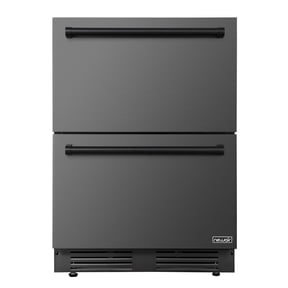 Newair 24" Refrigerator and Outdoor Freezer, Undercounter Refrigerator Freezer Convertible, Dual Zone Cooler with Drawer and External Controls, Soft Close Black Stainless Steel