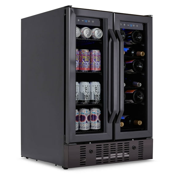 Newair, 24" Wine Cooler & Mini Fridge, Dual Zone, 18 Bottle/ 60 Can