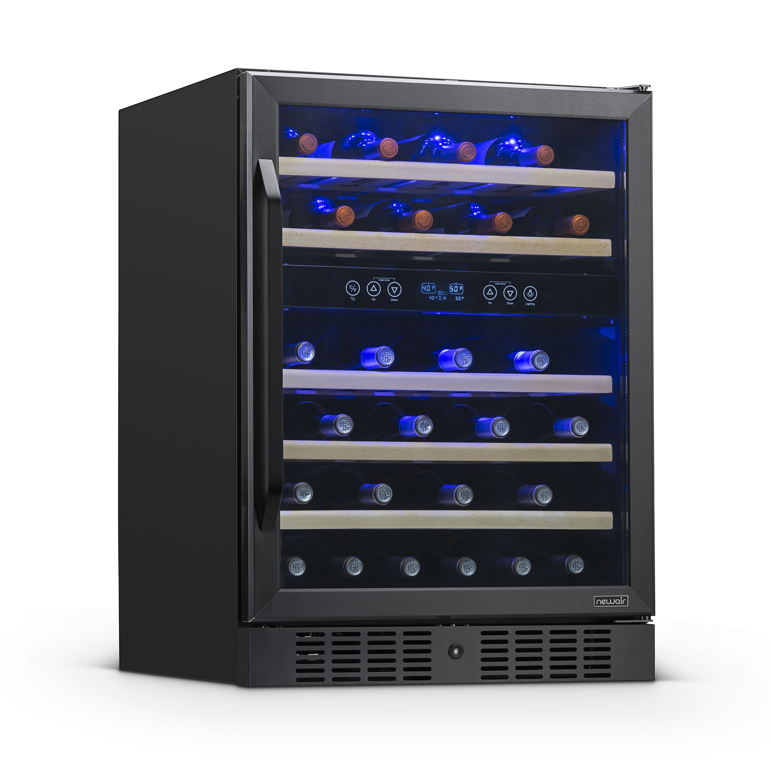 Newair 24-inch 46 Bottle Wine Cooler Refrigerator, Built-in Dual Zone Wine Fridge in Black Stainless Steel for Home, Office or Bar