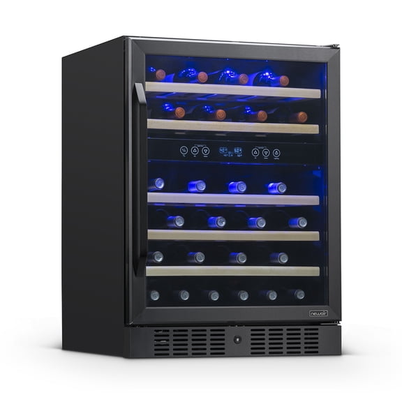 Newair 24-inch 46 Bottle Wine Cooler Refrigerator, Built-in Dual Zone Wine Fridge in Black Stainless Steel for Home, Office or Bar