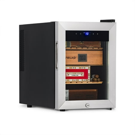 NewAir - 250 Count Cigar Humidor Wineador with Precision Digital Temperature Controls - Stainless Steel