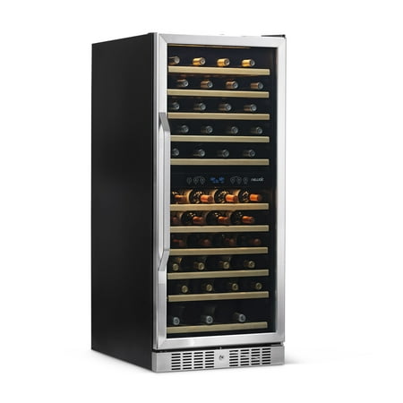 NewAir - 116-Bottle Dual Zone Built-in Wine Fridge with Quiet Operation and Beech Wood Shelves - Stainless Steel