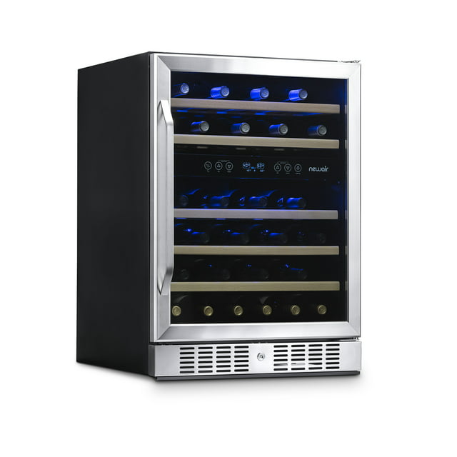 Newair 46-Bottle Dual-Zone Built-In Compressor Wine Refrigerator, Stainless Steel and Wood