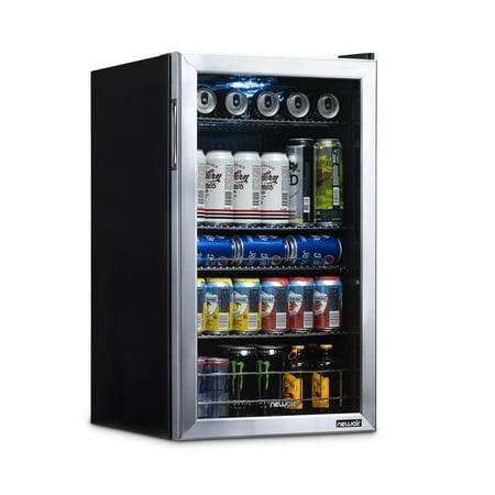 NewAir - 126-Can Beverage Cooler with Adjustable Shelves and 7 Temperature Settings for Kitchen, Game Room, and Home Office - Stainless Steel