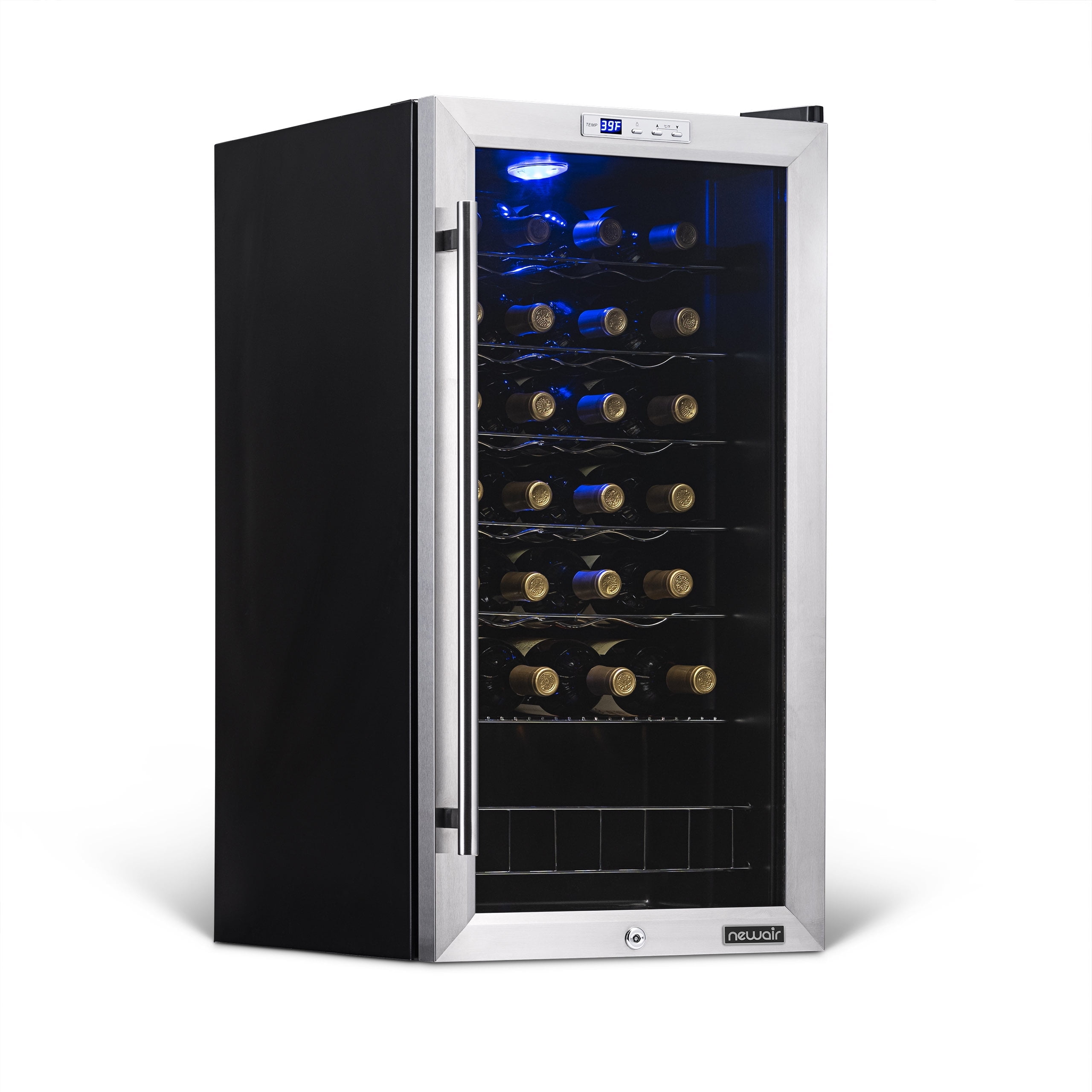 Freestanding Stainless Steel 27 Bottle Wine Cooler with Interior Lighting