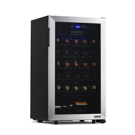 NewAir - Freestanding 33 Bottle Compressor Wine Fridge, Adjustable Racks and Exterior Digital Thermostat - Stainless Steel
