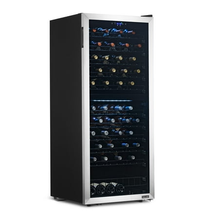 NewAir - 98-Bottle Dual Zone Wine Fridge, Low-Vibration Inverter Compressor, Ultra-Quiet, Adjustable Racks, Digital Thermostat - Silver