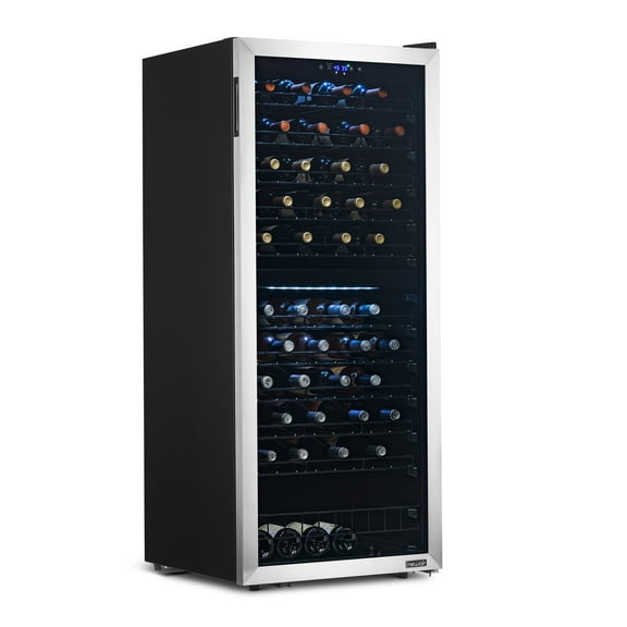 Newair Freestanding Wine Refrigerator, 98 Bottle Dual Zone Compressor Wine Fridge in Stainless Steel