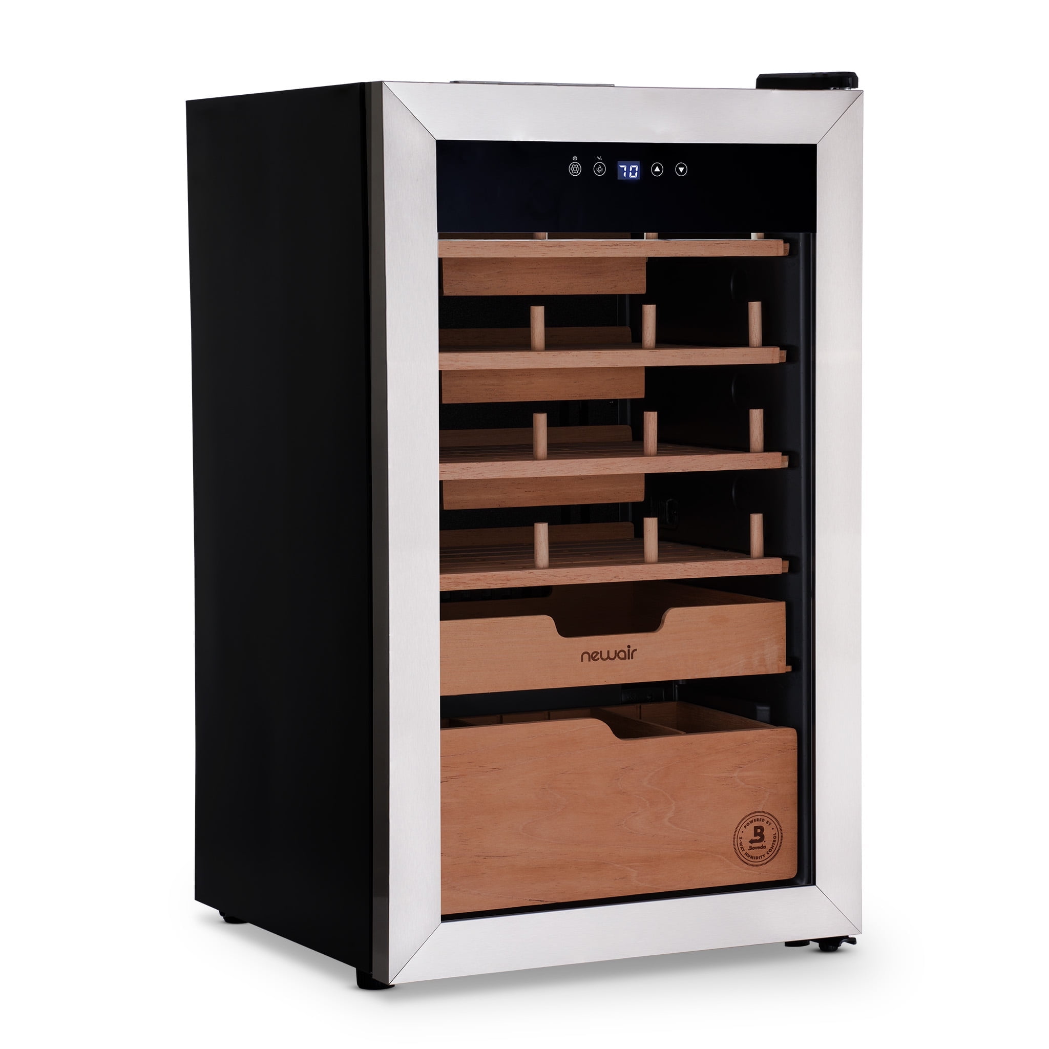Stainless Steel and Cedar 500 Count Electric Humidor with Humidifier