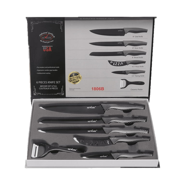 COMMERCIAL CHEF 6 Piece Kitchen Knife Set, Knife Set with Block, Kitchen  Knives Including Cleaver, Santoku Knife, Bread Knife, Paring Knife 