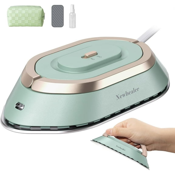 Newbealer 100-240V Travel Iron,Mini Dry Iron for Clothes,Ultra-Large Ceramic Non-Stick Soleplate,Lightweight Iron for Sewing, Quilting and Handcraft,Teal