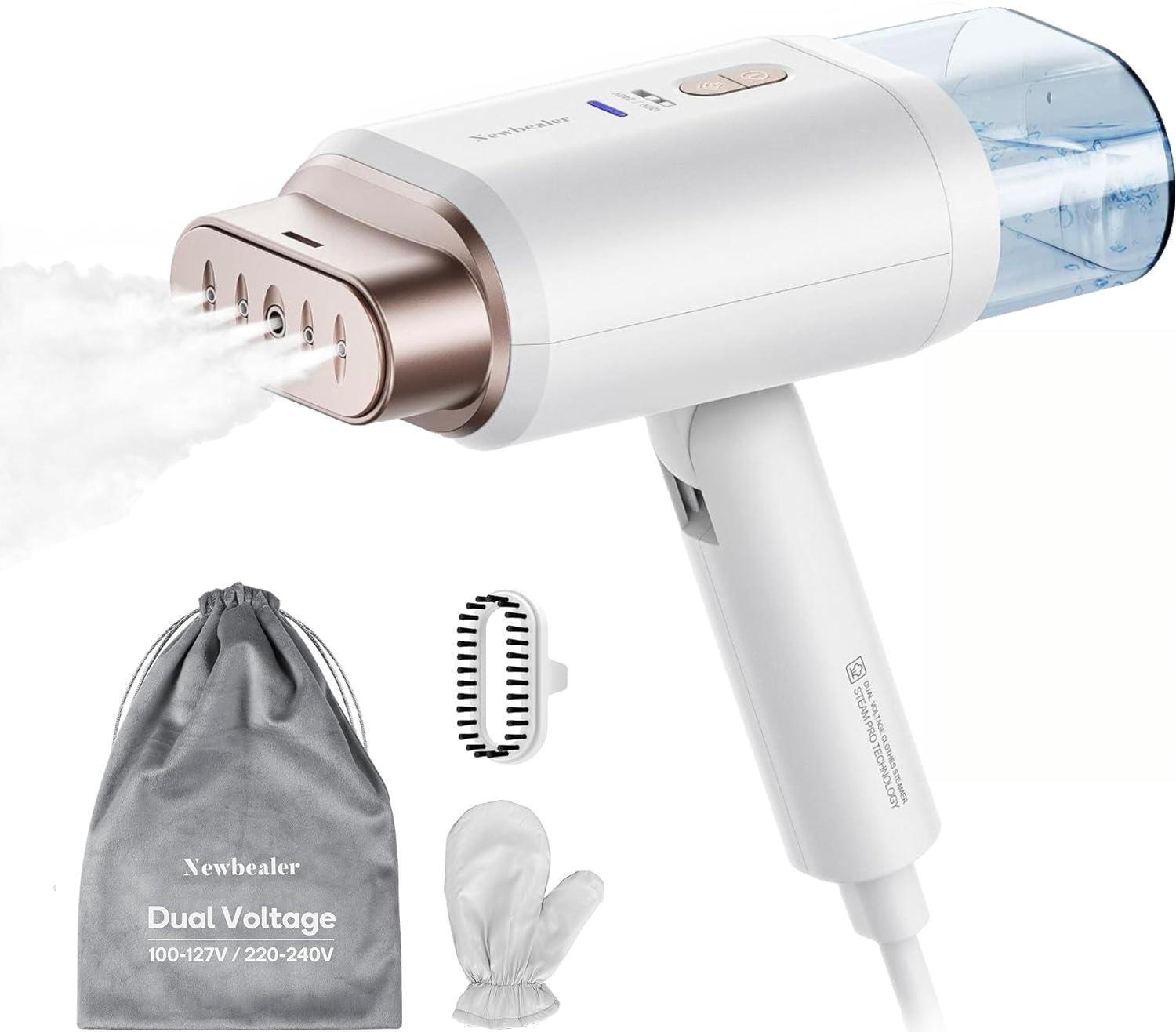 Dual Voltage Travel Steamer for Clothes, 100-240V Worldwide Handheld Garment Steamer, Fast 20-Second Heat Up, 180ml Detachable Tank, Portable Steamer for Business Travel, Vacation & Home