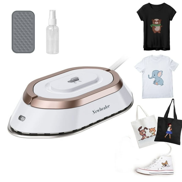 Newbealer Mini Heat Press Iron,100V-240V Portable Travel Iron for Clothes,Non-Stick Ceramic Soleplate,0.95lb Mini Craft Iron for T-Shirt Heating Transfer,Gold