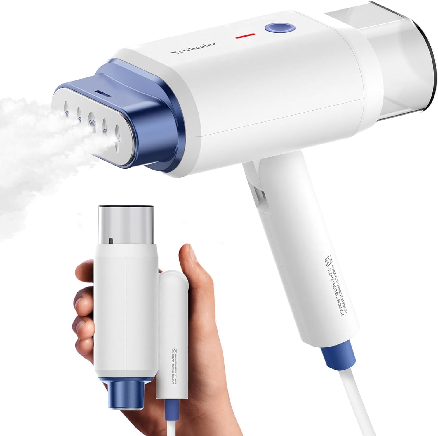 Newbealer Steamer for Clothes,1200W Travel Size Garment Steamer,Horizontal & Vertical Steaming,Foldable Design,180ml Detachable(6oz) Water Tank,2 Steam Levels&Dry Ironing,Navy Blue