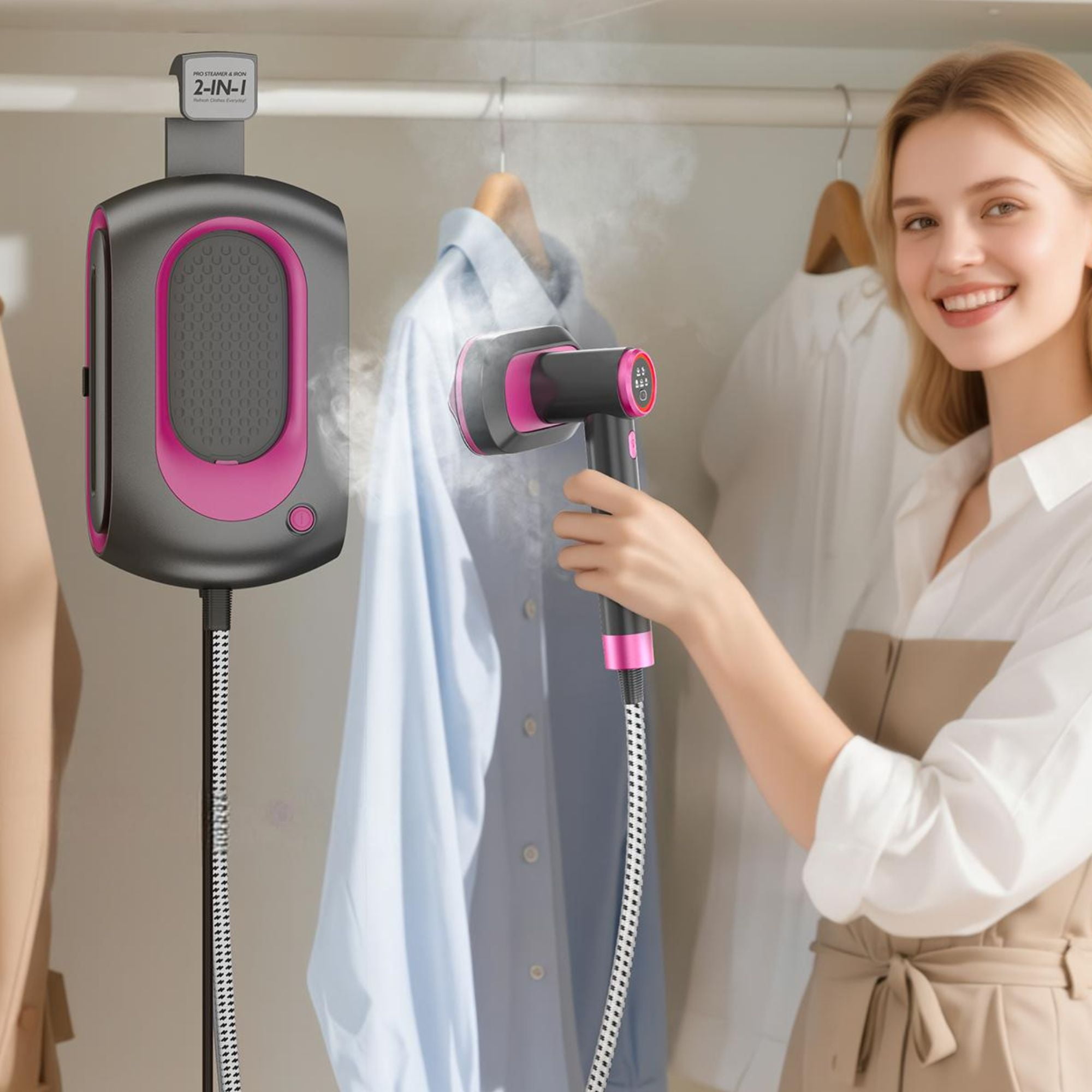 Steamer for Clothes,2-in-1 1550W Turbocharged Garment Steamer & Iron ,3 Levels Smart Control Steaming,1.2L Detachable Tank,Auto Shut-off,Self-Cleaning,Innovative Storage: Hang,Wall Mount