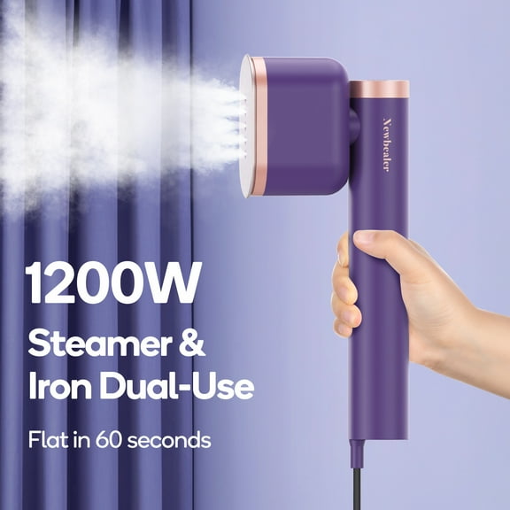 Newbealer Travel Steamer for Clothes,1200W Powerful Garment Steamer for Home & Travel, 2-in-1 Iron & Steam with 90°Rotatable Head,120ml Water Tank,​​Dusty Lavender​​