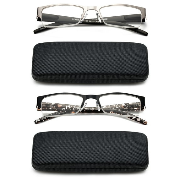 Newbee Fashion-2 Pack Half Frame Reading Glasses for Women for Men Spring Hinge Men and Women Readers with Hard Case