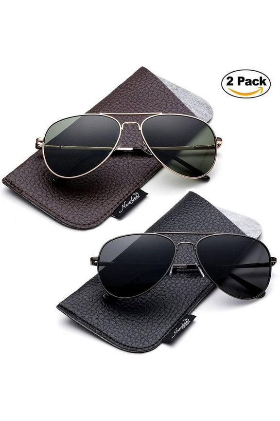 2 Pack -Polarized Kids Teens Juniors Avaitor Polarized Sunglasses High Quality Duralble Staniless Steel Frame Spring Hinge Kids Polarized Sunglasses for Girls & Boys UV Protection