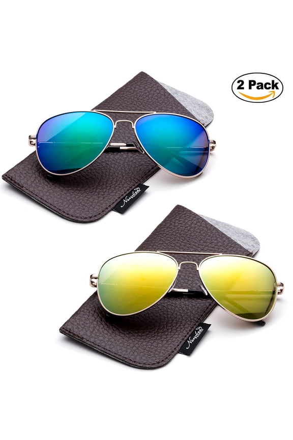 2 Pack -Polarized Kids Teens Juniors Avaitor Polarized Sunglasses High Quality Duralble Staniless Steel Frame Spring Hinge Kids Polarized Sunglasses for Girls & Boys UV Protection