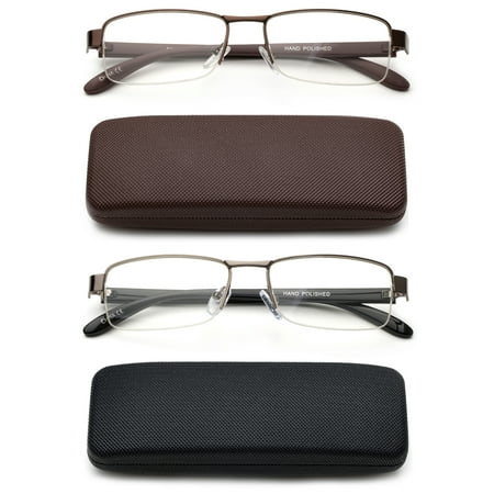 Newbee Fashion-2 Pack Semi Half Readers Premium Reading Glasses Half Frame Slim Reading Glasses in Case
