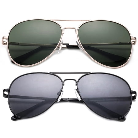 Newbee Fashion -2 Packs Classic Aviator Sunglasses Flash Full Mirror lenses for Men Women with Spring Hinge UV Protection