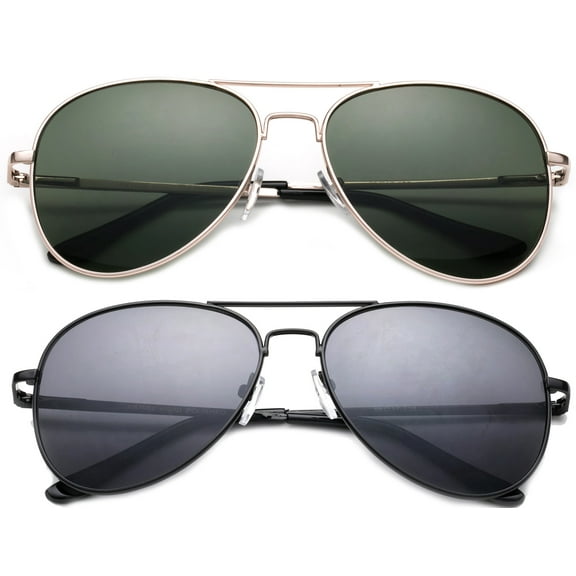 Newbee Fashion -2 Packs Classic Aviator Sunglasses Flash Full Mirror lenses for Men Women with Spring Hinge UV Protection