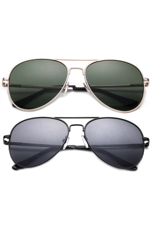 -2 Packs Classic Aviator Sunglasses Flash Full Mirror lenses for Men Women with Spring Hinge UV Protection