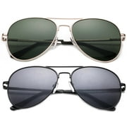Newbee Fashion -2 Packs Classic Aviator Sunglasses Flash Full Mirror lenses for Men Women with Spring Hinge UV Protection