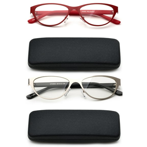 Newbee Fashion- 2 Packs Women Reading Glasses Premium High Quality Cat eye Reading Glasses for Women with Case Hard Case