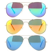 Newbee Fashion - 3 Pack Classic Aviator Sunglasses Flash عدسات مرآة كاملة إطار معدني للرجال النساء الحماية من الأشعة فوق البنفسجية