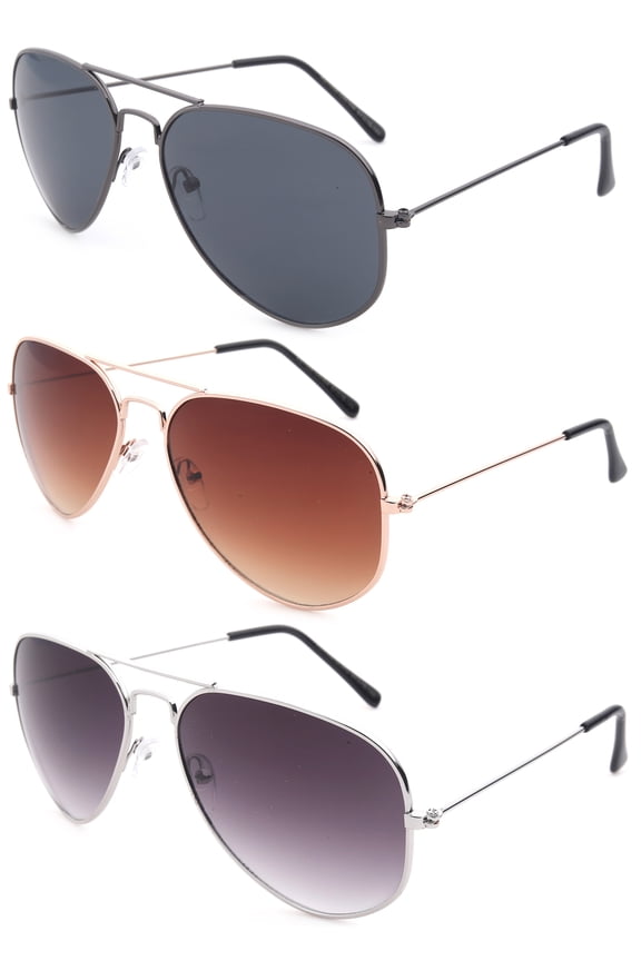- 3 Pack Classic Aviator Sunglasses Flash Full Mirror lenses Metal Frame for Men Women UV Protection