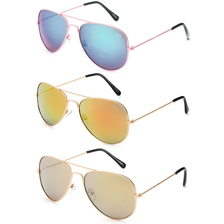 Newbee Fashion - 3 Pack Classic Aviator Sunglasses Flash Full Mirror lenses  Metal Frame for Men Women UV Protection