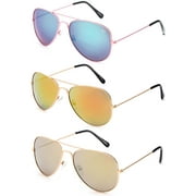 Newbee Fashion - 3 Pack Classic Aviator Sunglasses Flash Full Mirror lenses Metal Frame for Men Women UV Protection