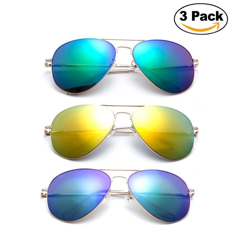 Newbee Fashion - 3 Pack Classic Aviator Sunglasses Flash 