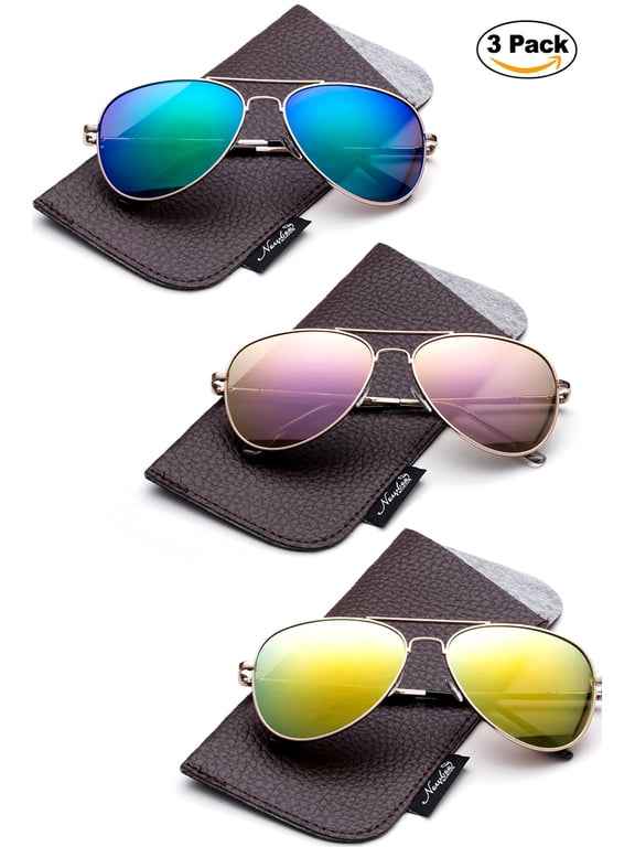3 Pack -Polarized Kids Teens Juniors Avaitor Polarized Sunglasses High Quality Duralble Staniless Steel Frame Spring Hinge Kids Polarized Sunglasses for Girls & Boys UV Protection
