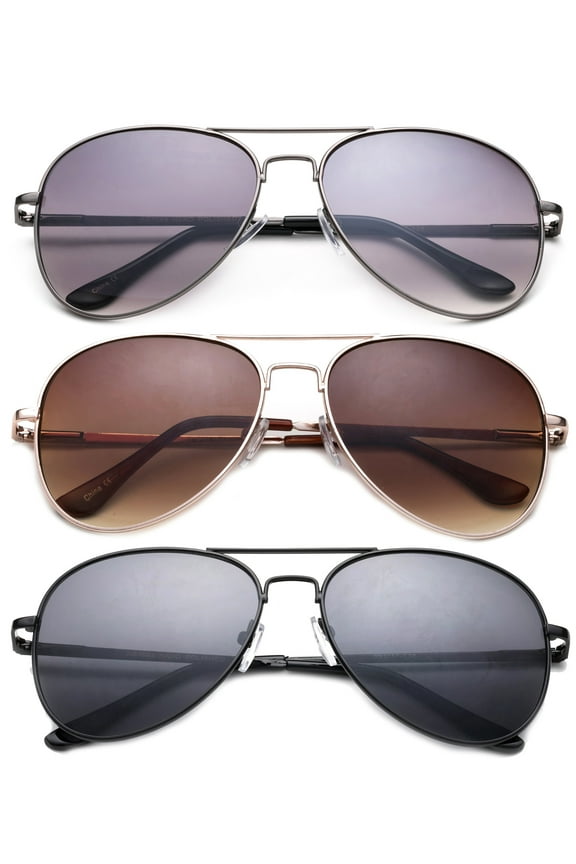 -3 Packs Classic Aviator Sunglasses Flash Full Mirror lenses for Men Women with Spring Hinge UV Protection
