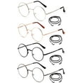 thumbnail image 1 of Newbee Fashion 4 Packs Round Reading Glasses Metal Frame Slim Rim with Spring Hinge Metal Circle Frame Vintage Reading Glasses for Men Women with Lanyards 1.00, 1 of 2